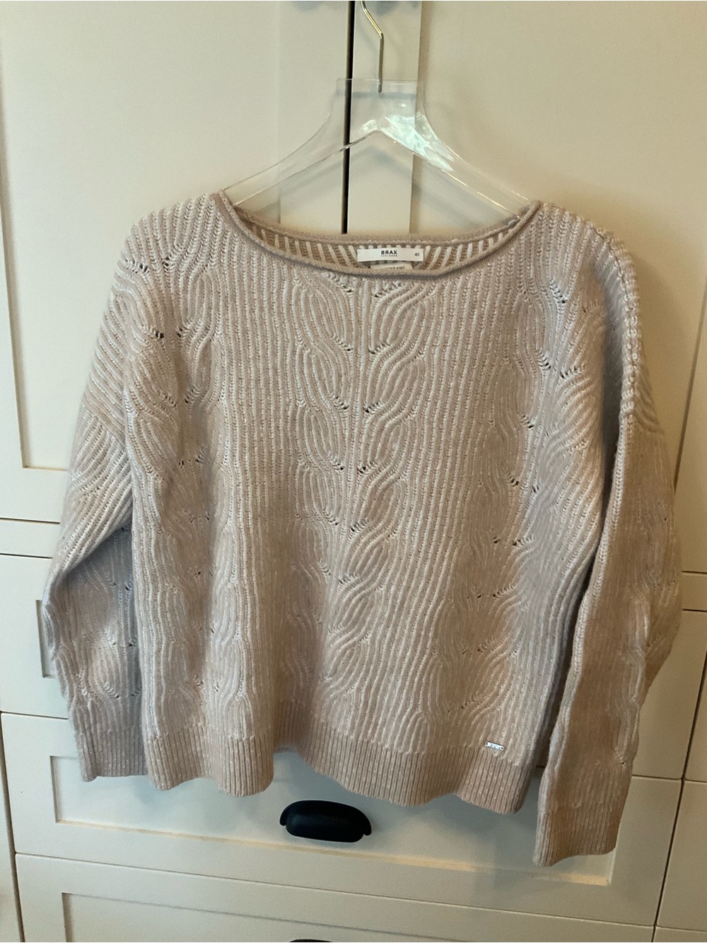 Brax Women’s Cable Knit Crewneck Sweater in Light Beige